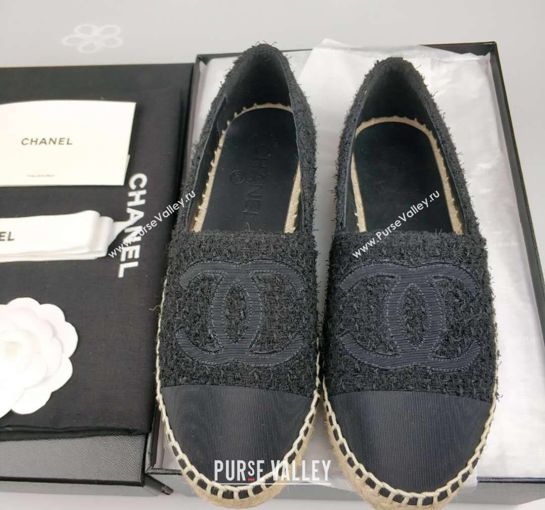 Chanel Tweed Grosgrain Espadrilles Flat Black 2024 0815 (MD-240815121)