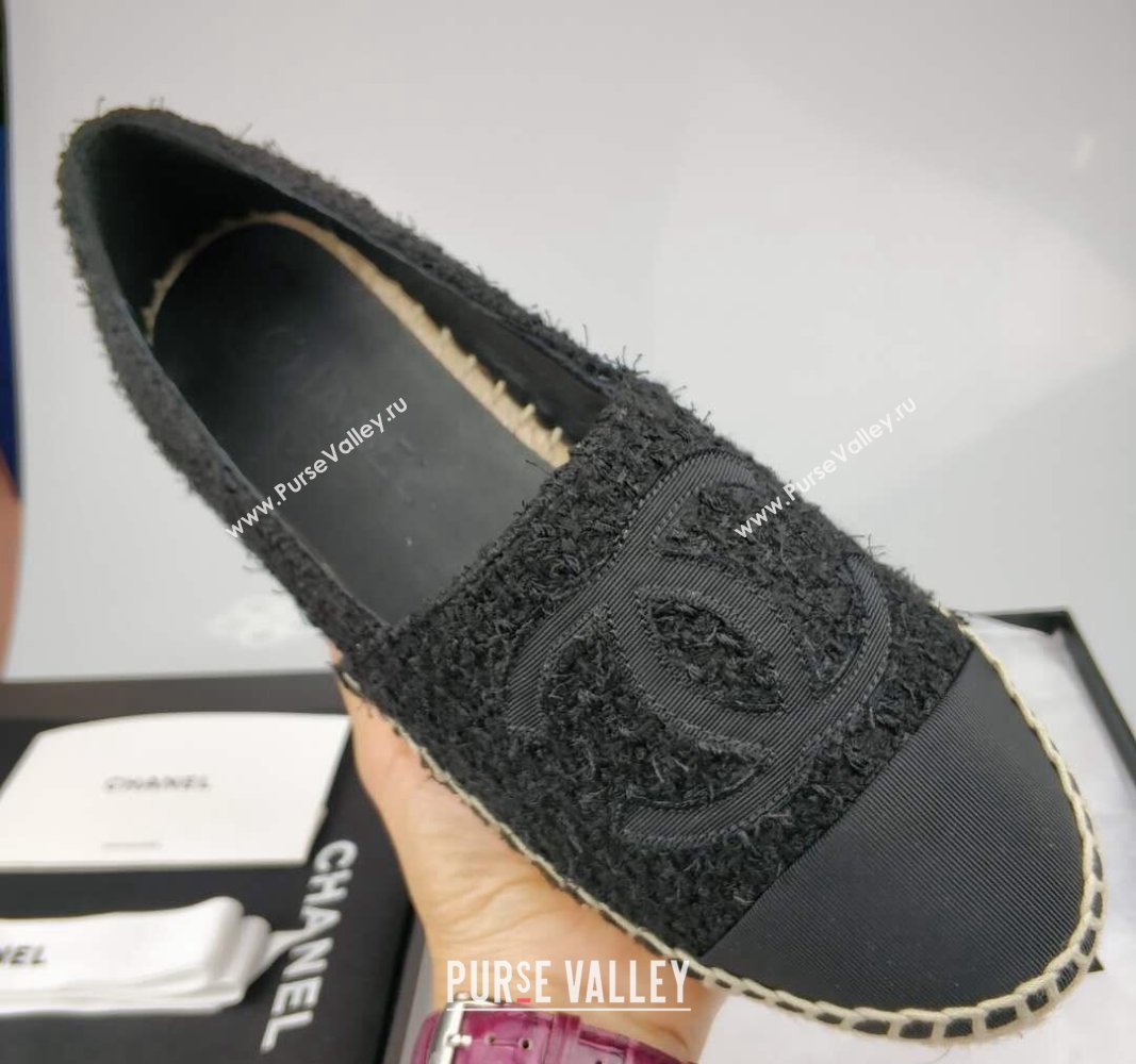 Chanel Tweed Grosgrain Espadrilles Flat Black 2024 0815 (MD-240815121)