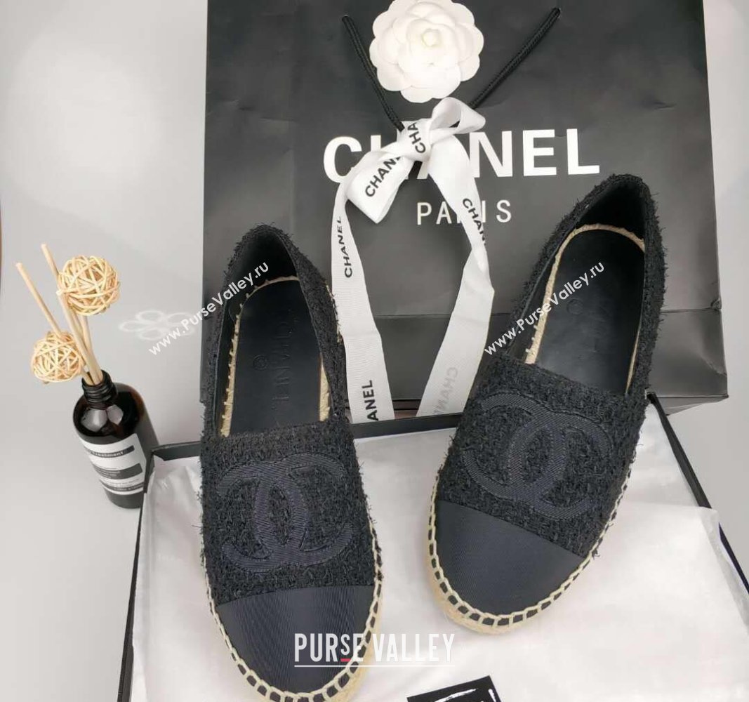 Chanel Tweed Grosgrain Espadrilles Flat Black 2024 0815 (MD-240815121)