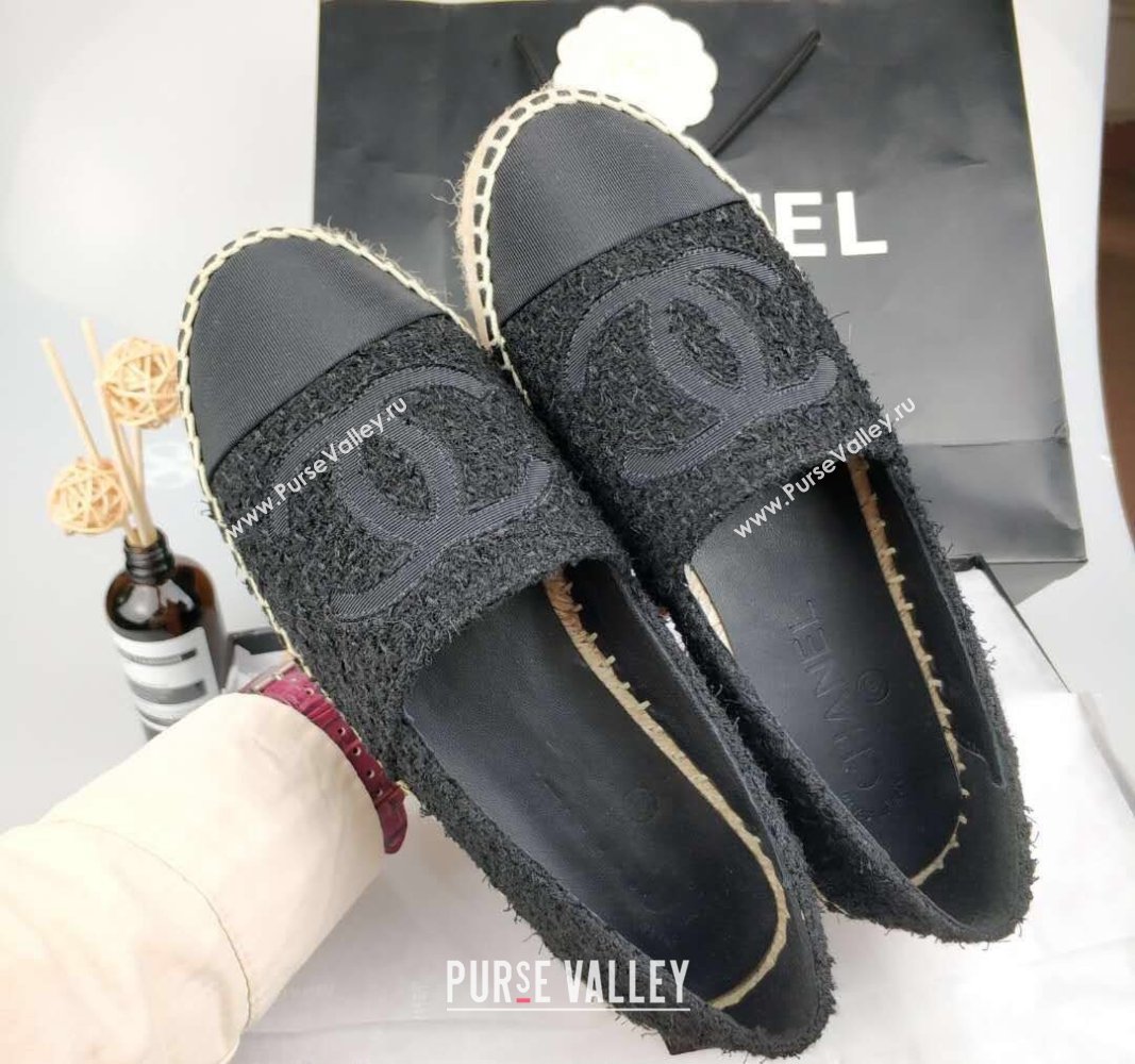 Chanel Tweed Grosgrain Espadrilles Flat Black 2024 0815 (MD-240815121)