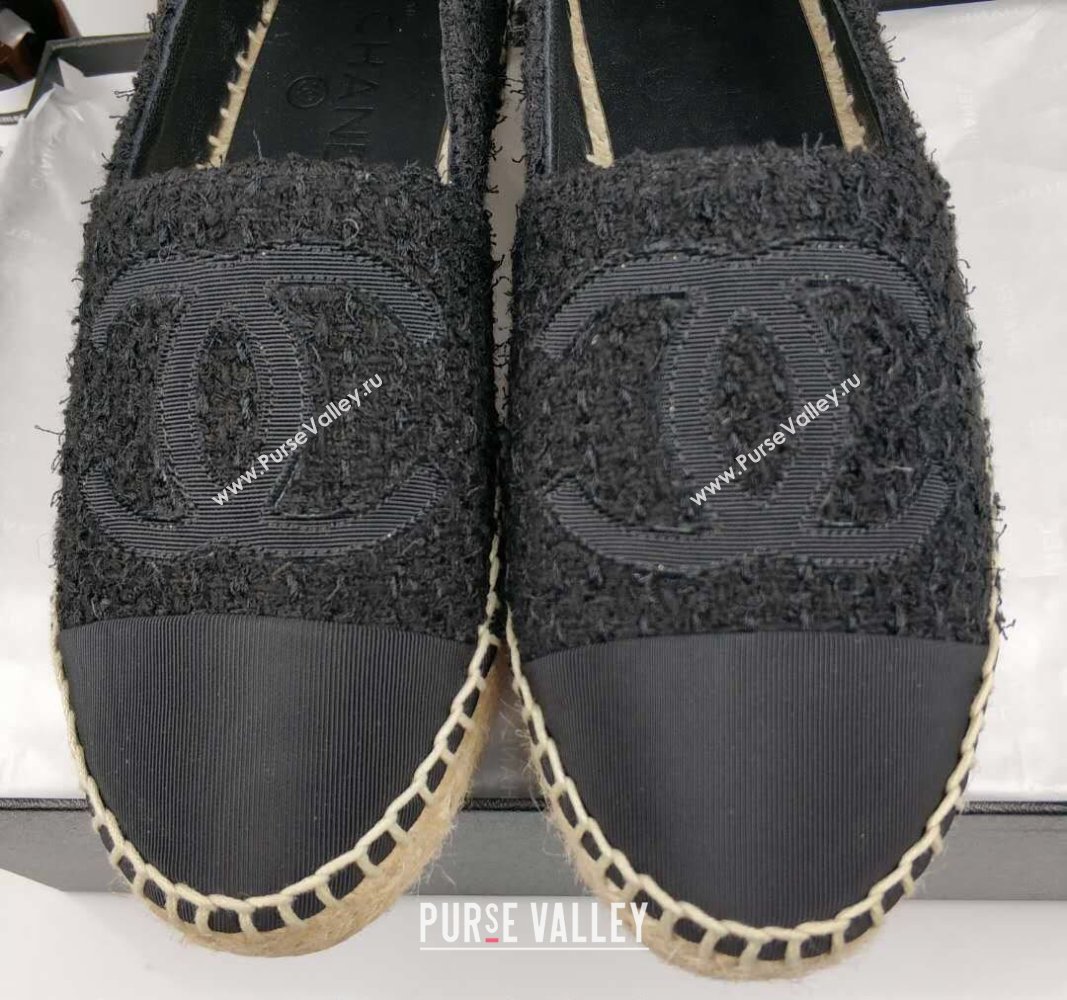 Chanel Tweed Grosgrain Espadrilles Flat Black 2024 0815 (MD-240815121)