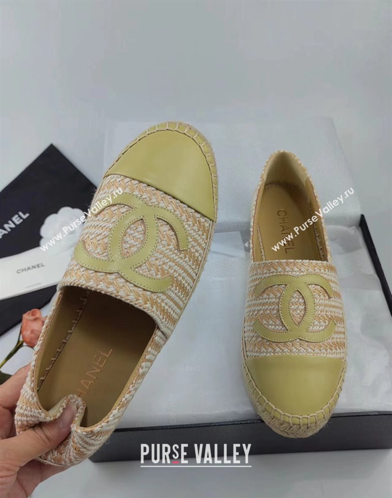 Chanel Tweed Lambskin Espadrilles Flat Lemon Green 2024 0815 (MD-240815117)