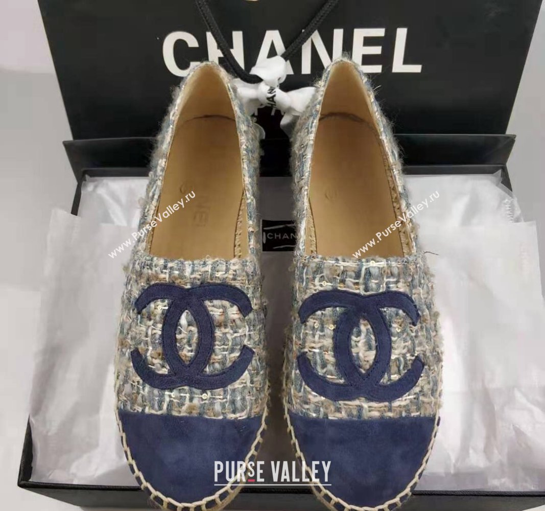 Chanel Tweed Suede Espadrilles Flat Blue 2024 081502 (MD-240815122)