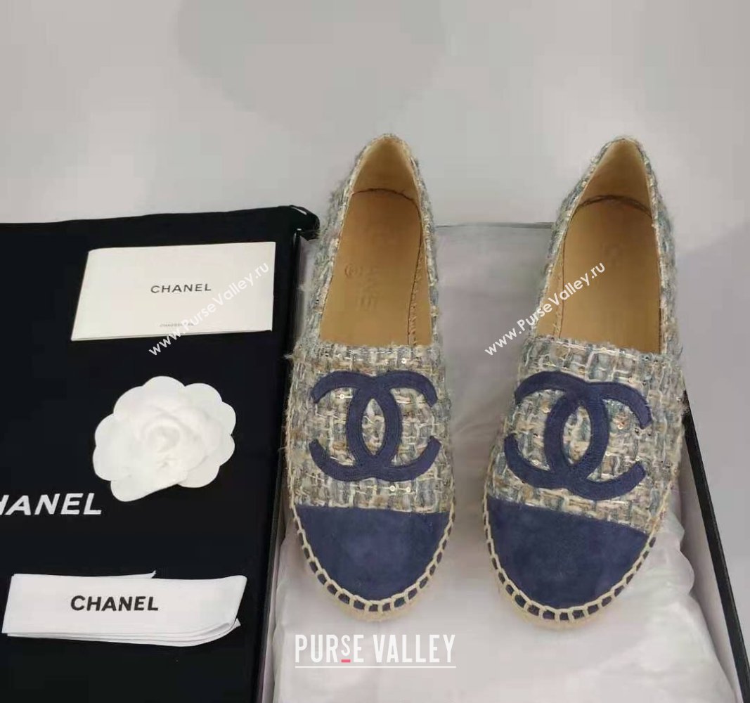 Chanel Tweed Suede Espadrilles Flat Blue 2024 081502 (MD-240815122)