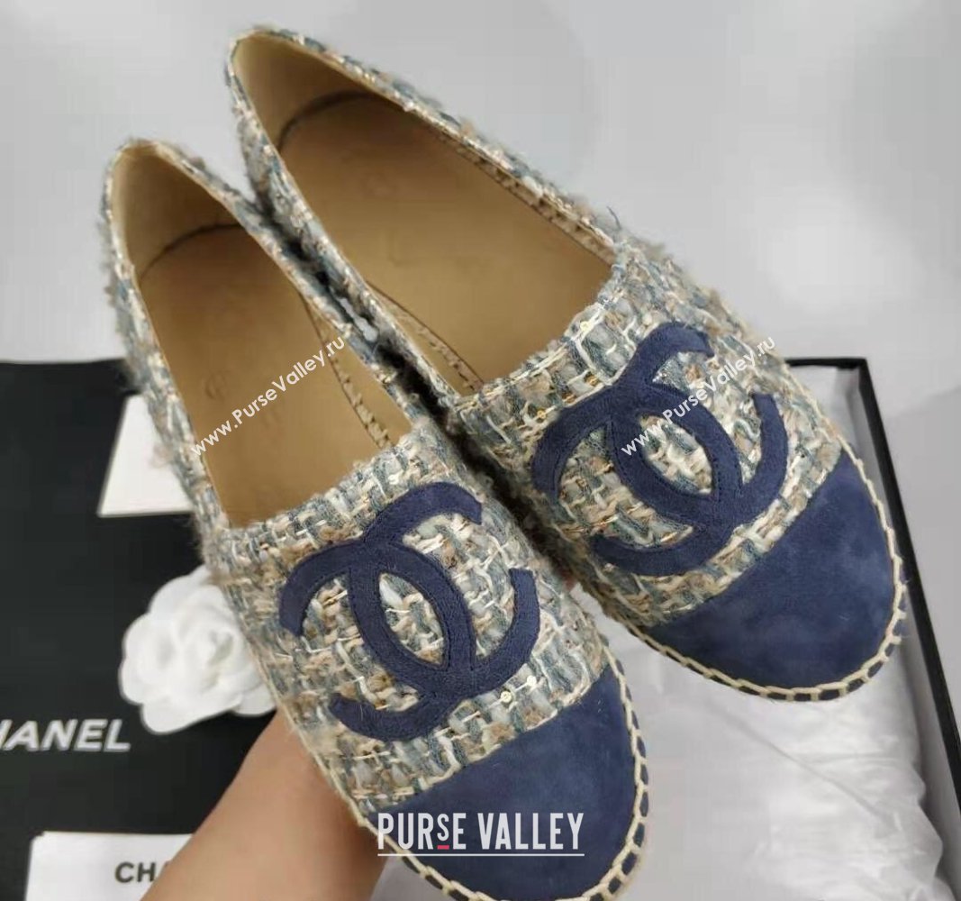 Chanel Tweed Suede Espadrilles Flat Blue 2024 081502 (MD-240815122)