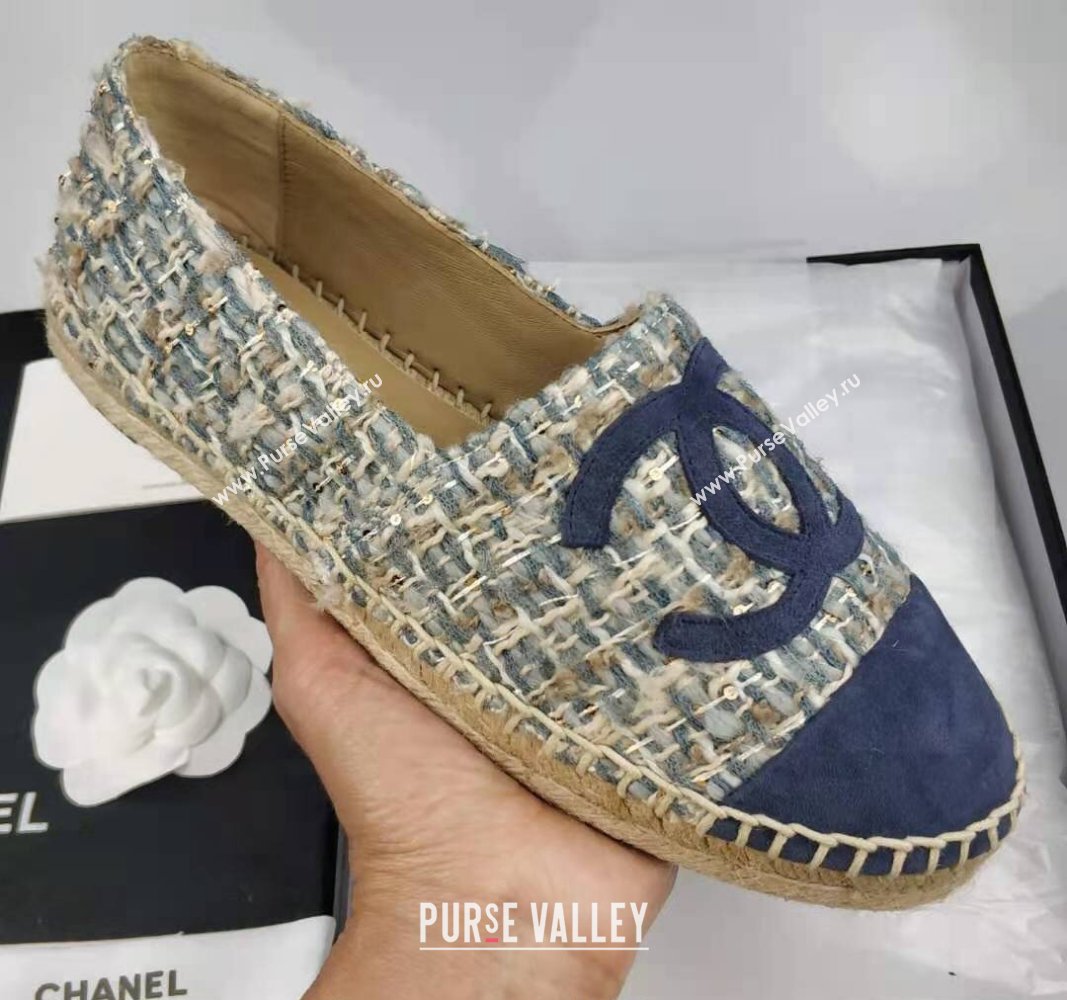 Chanel Tweed Suede Espadrilles Flat Blue 2024 081502 (MD-240815122)