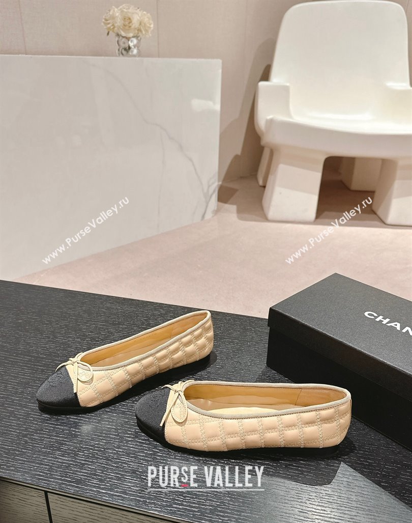 Chanel Quilted Lambskin Grosgrain Ballet Flats Beige 2024 081644 (MD-240816054)