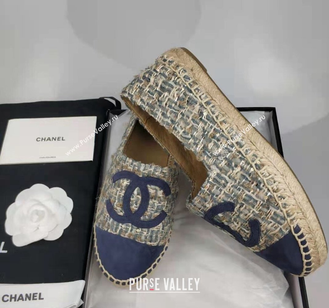 Chanel Tweed Suede Espadrilles Flat Blue 2024 081502 (MD-240815122)