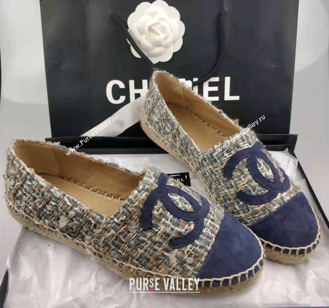 Chanel Tweed Suede Espadrilles Flat Blue 2024 081502 (MD-240815122)