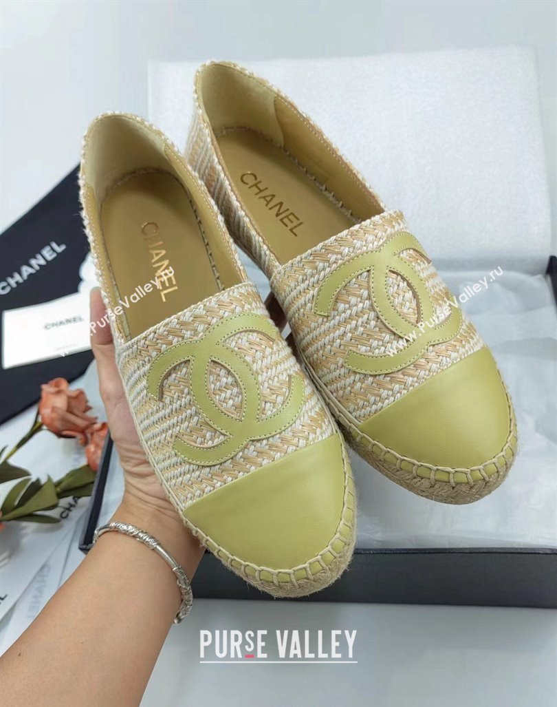 Chanel Tweed Lambskin Espadrilles Flat Lemon Green 2024 0815 (MD-240815117)