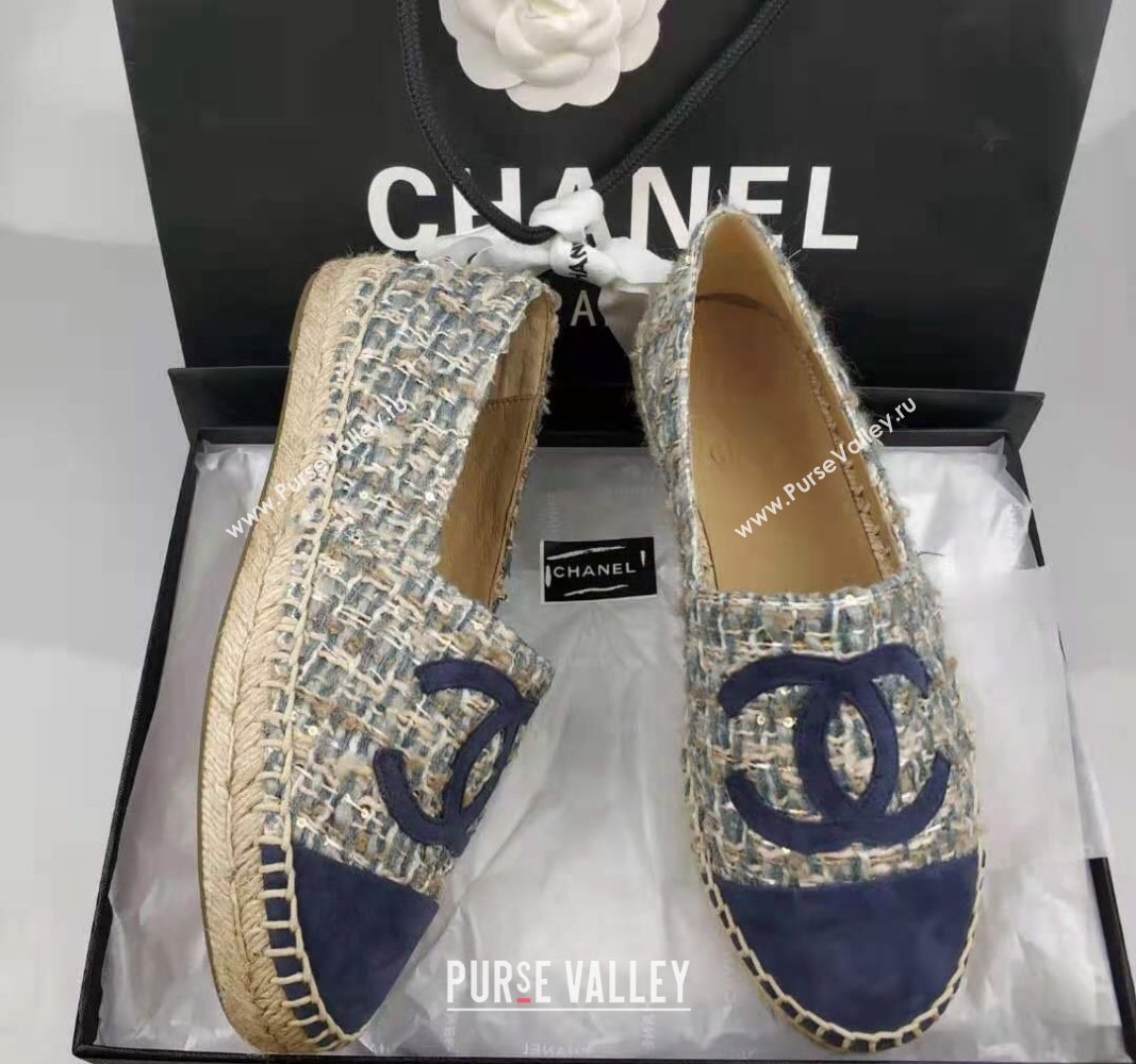 Chanel Tweed Suede Espadrilles Flat Blue 2024 081502 (MD-240815122)