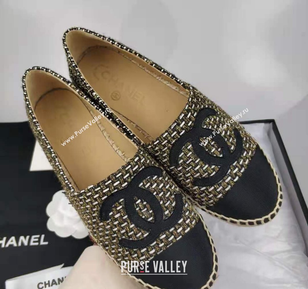 Chanel Tweed Grosgrain Espadrilles Flat Gold/Black 2024 081503 (MD-240815123)