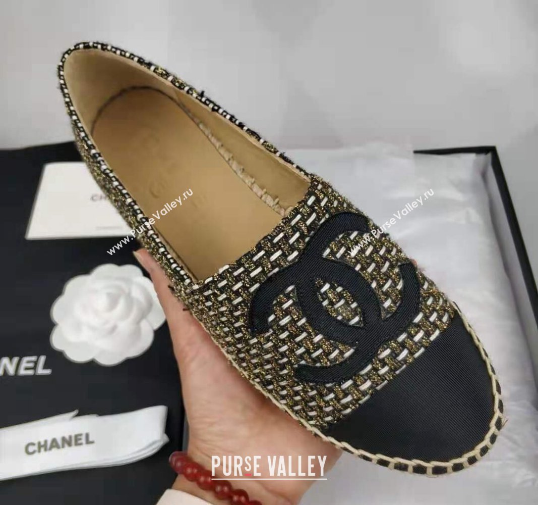 Chanel Tweed Grosgrain Espadrilles Flat Gold/Black 2024 081503 (MD-240815123)