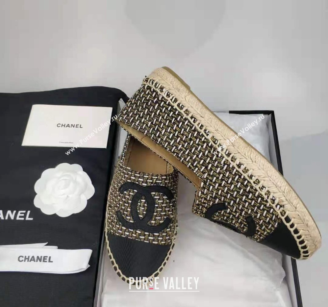 Chanel Tweed Grosgrain Espadrilles Flat Gold/Black 2024 081503 (MD-240815123)