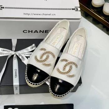 Chanel Knit Calfskin Espadrilles Flat White 2024 0816 (HB-240816001)