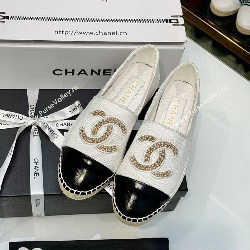 Chanel Knit Calfskin Espadrilles Flat White 2024 0816 (HB-240816001)