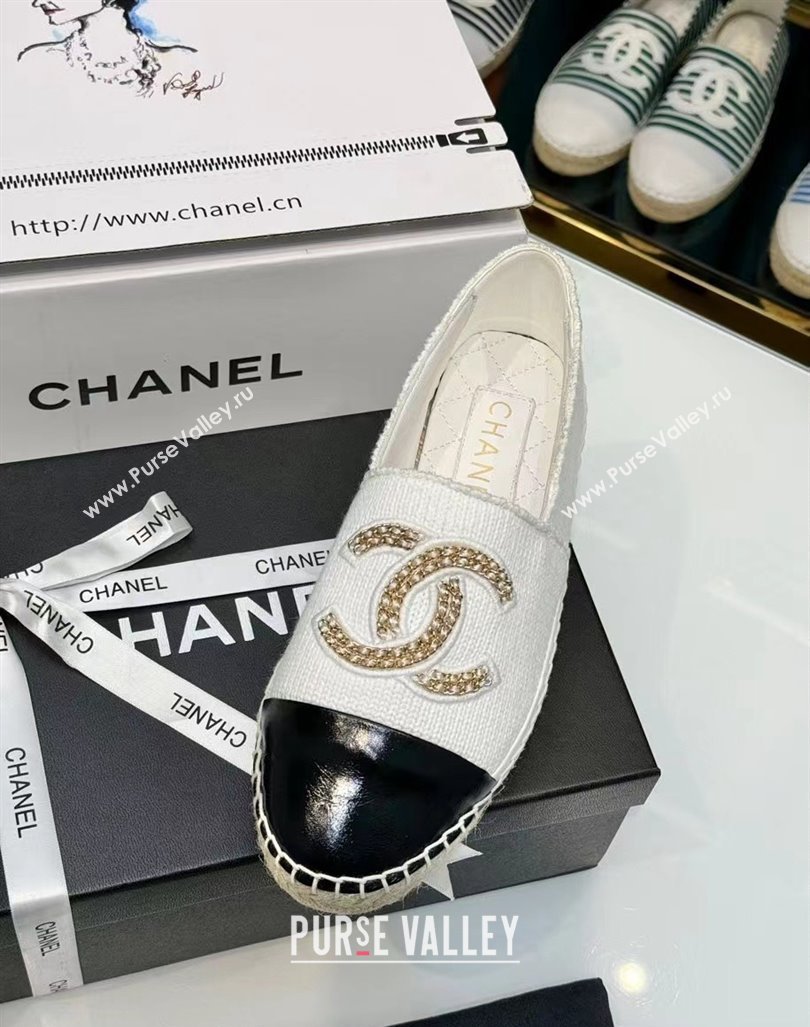 Chanel Knit Calfskin Espadrilles Flat White 2024 0816 (HB-240816001)