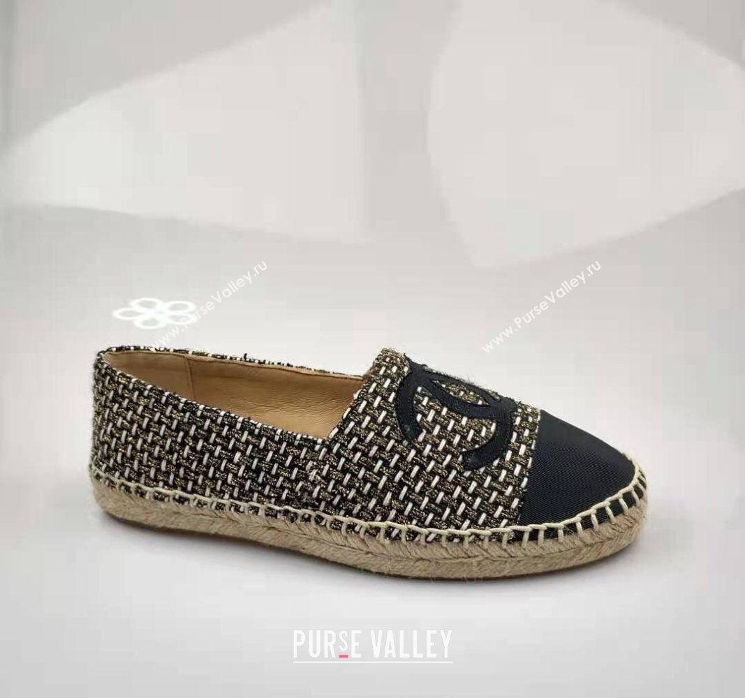 Chanel Tweed Grosgrain Espadrilles Flat Gold/Black 2024 081503 (MD-240815123)