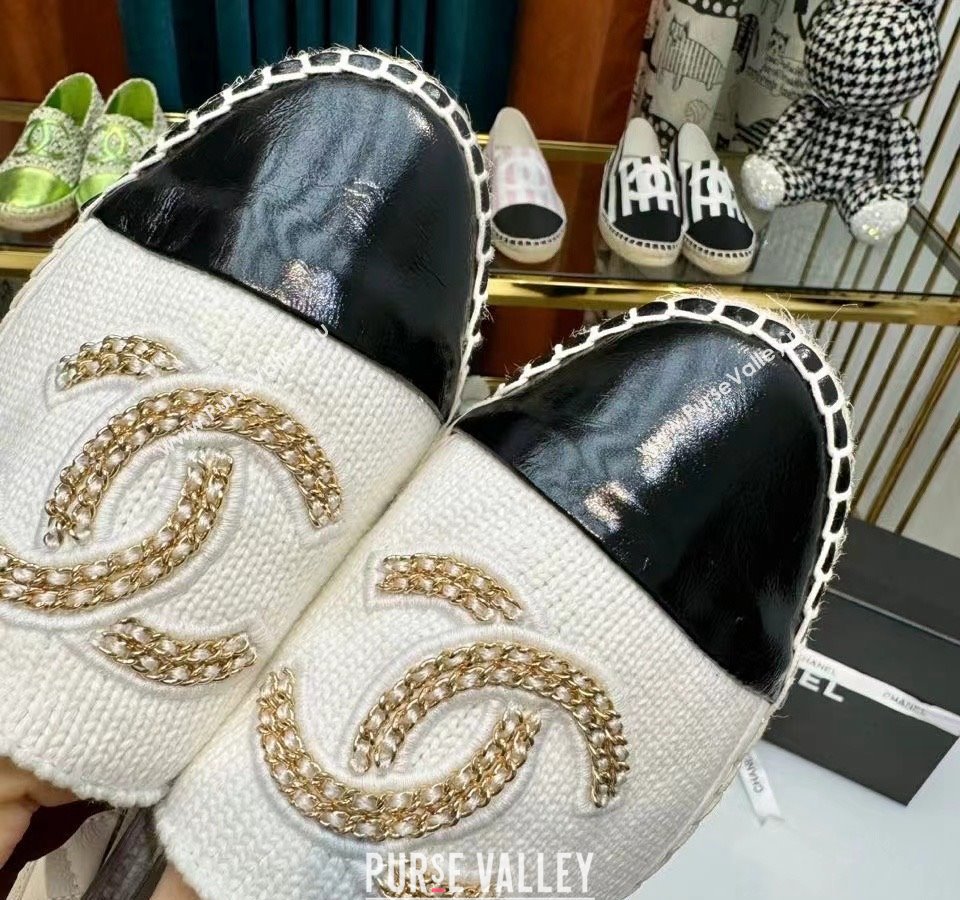 Chanel Knit Calfskin Espadrilles Flat White 2024 0816 (HB-240816001)