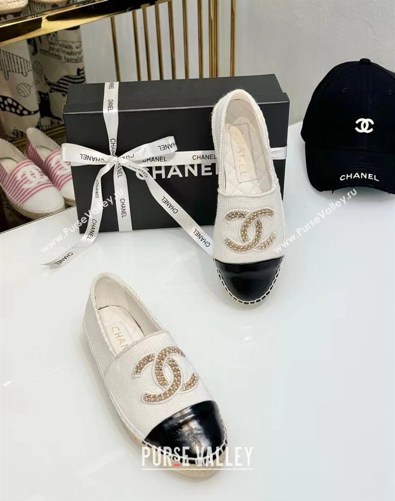 Chanel Knit Calfskin Espadrilles Flat White 2024 0816 (HB-240816001)