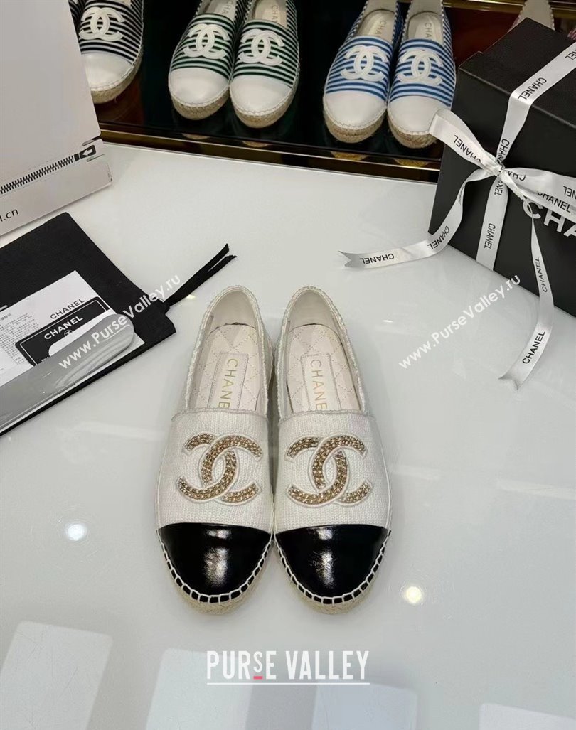 Chanel Knit Calfskin Espadrilles Flat White 2024 0816 (HB-240816001)