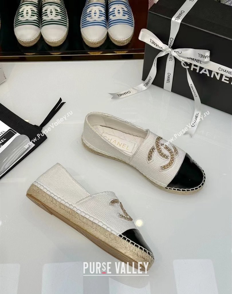 Chanel Knit Calfskin Espadrilles Flat White 2024 0816 (HB-240816001)