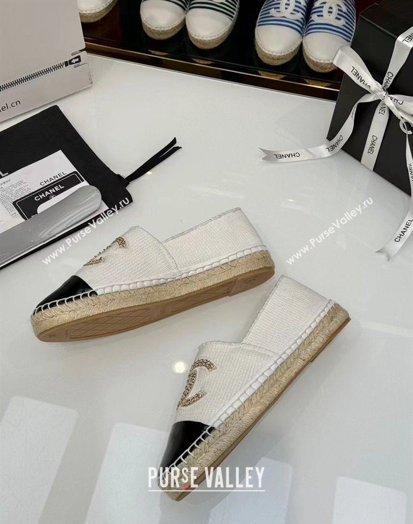 Chanel Knit Calfskin Espadrilles Flat White 2024 0816 (HB-240816001)