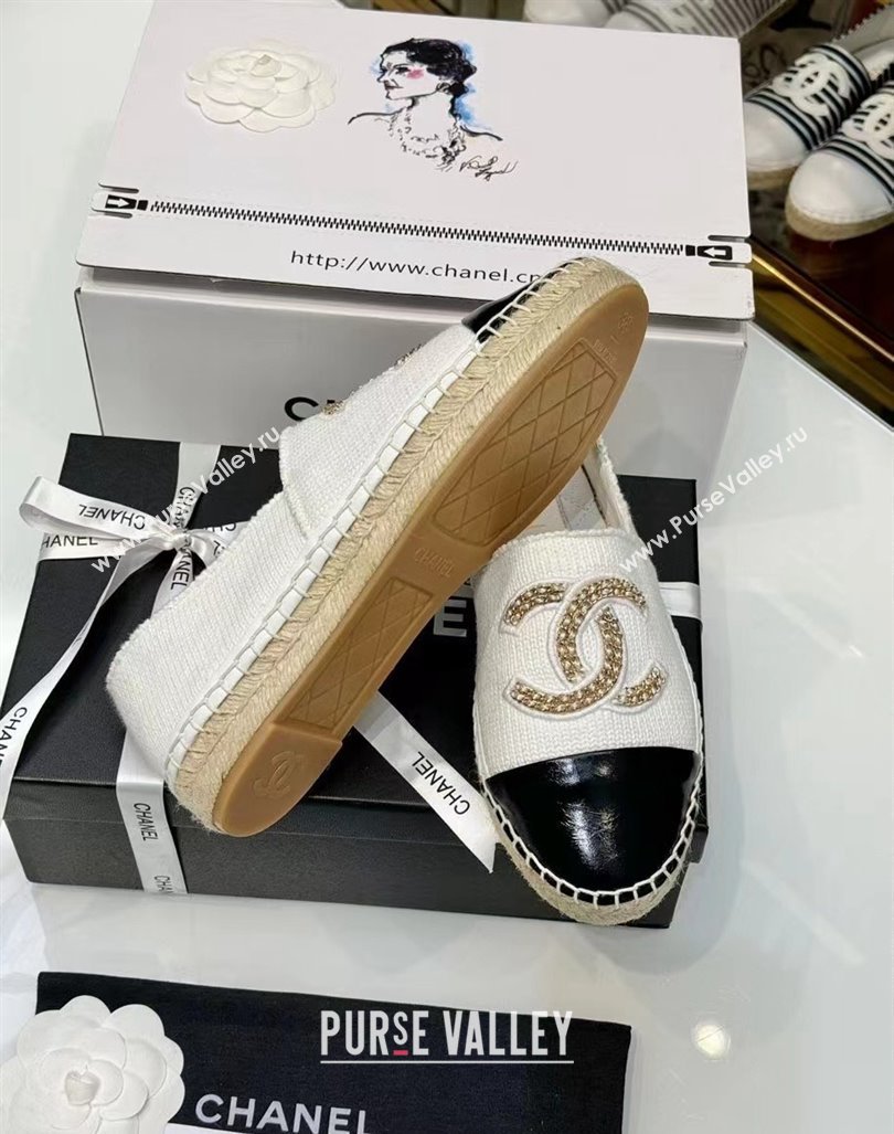 Chanel Knit Calfskin Espadrilles Flat White 2024 0816 (HB-240816001)