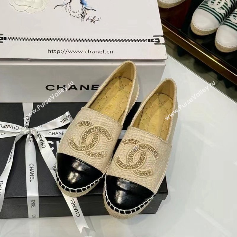 Chanel Knit Calfskin Espadrilles Flat Beige 2024 0816 (HB-240816002)