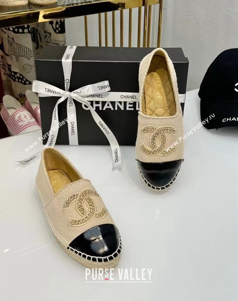 Chanel Knit Calfskin Espadrilles Flat Beige 2024 0816 (HB-240816002)