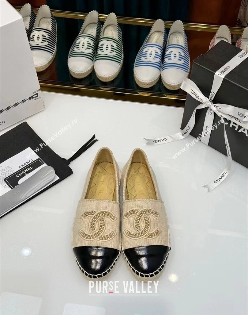 Chanel Knit Calfskin Espadrilles Flat Beige 2024 0816 (HB-240816002)