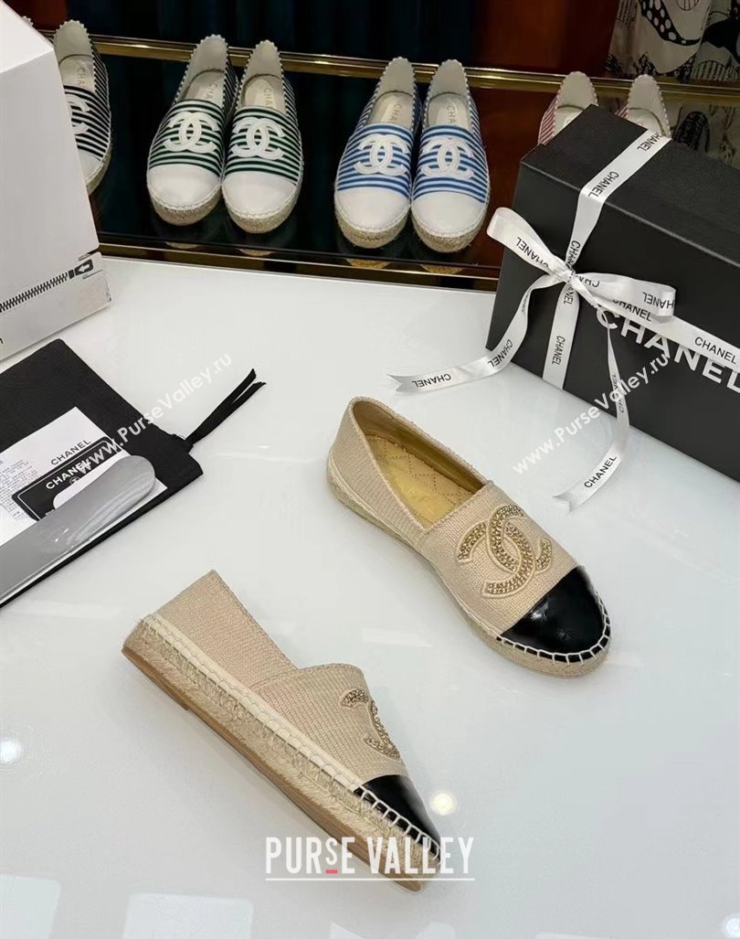 Chanel Knit Calfskin Espadrilles Flat Beige 2024 0816 (HB-240816002)