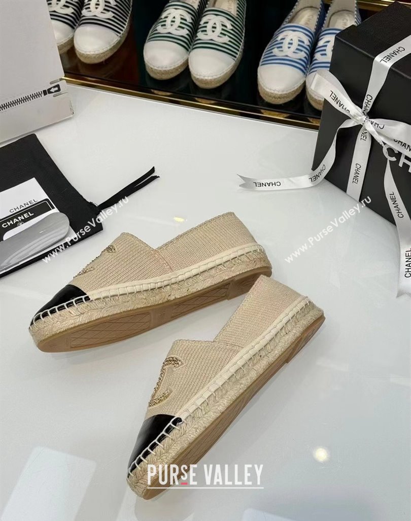 Chanel Knit Calfskin Espadrilles Flat Beige 2024 0816 (HB-240816002)