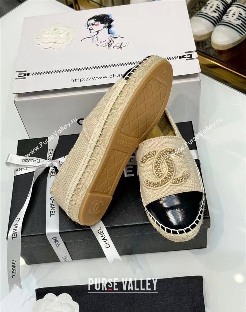 Chanel Knit Calfskin Espadrilles Flat Beige 2024 0816 (HB-240816002)