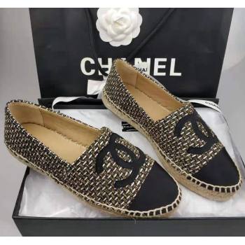 Chanel Tweed Grosgrain Espadrilles Flat Gold/Black 2024 081503 (MD-240815123)