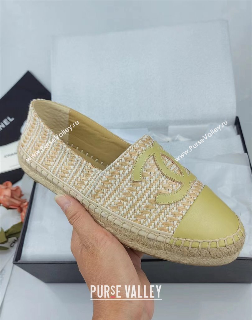 Chanel Tweed Lambskin Espadrilles Flat Lemon Green 2024 0815 (MD-240815117)