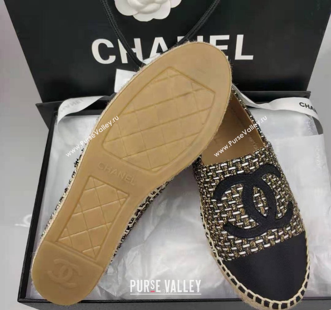 Chanel Tweed Grosgrain Espadrilles Flat Gold/Black 2024 081503 (MD-240815123)