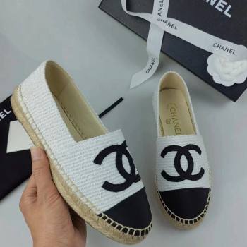 Chanel Tweed Grosgrain Espadrilles Flat White/Black 2024 0815 (MD-240815124)