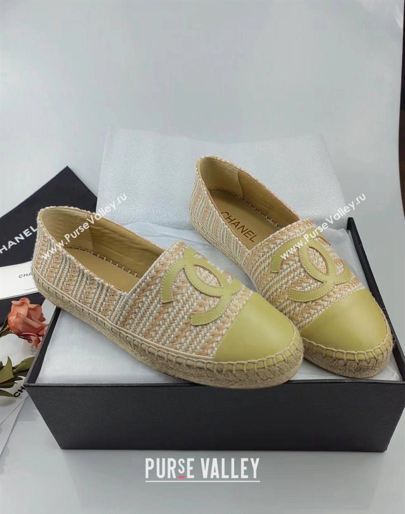 Chanel Tweed Lambskin Espadrilles Flat Lemon Green 2024 0815 (MD-240815117)