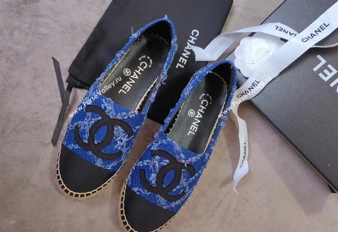 Chanel Tweed Grosgrain Espadrilles Flat Blue 2024 081505 (MD-240815125)