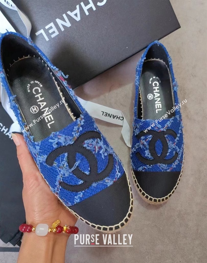 Chanel Tweed Grosgrain Espadrilles Flat Blue 2024 081505 (MD-240815125)