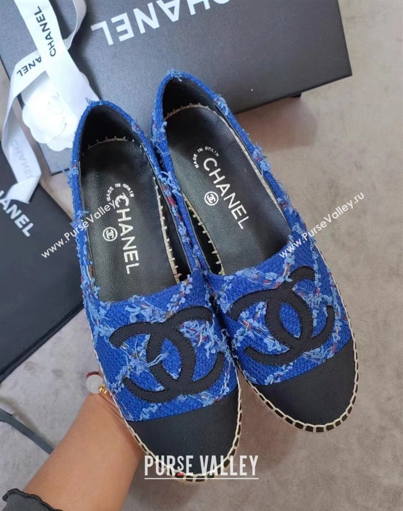 Chanel Tweed Grosgrain Espadrilles Flat Blue 2024 081505 (MD-240815125)