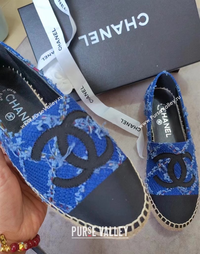 Chanel Tweed Grosgrain Espadrilles Flat Blue 2024 081505 (MD-240815125)