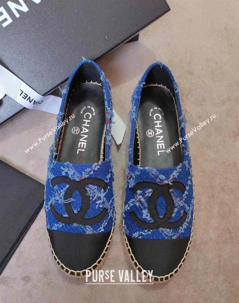 Chanel Tweed Grosgrain Espadrilles Flat Blue 2024 081505 (MD-240815125)