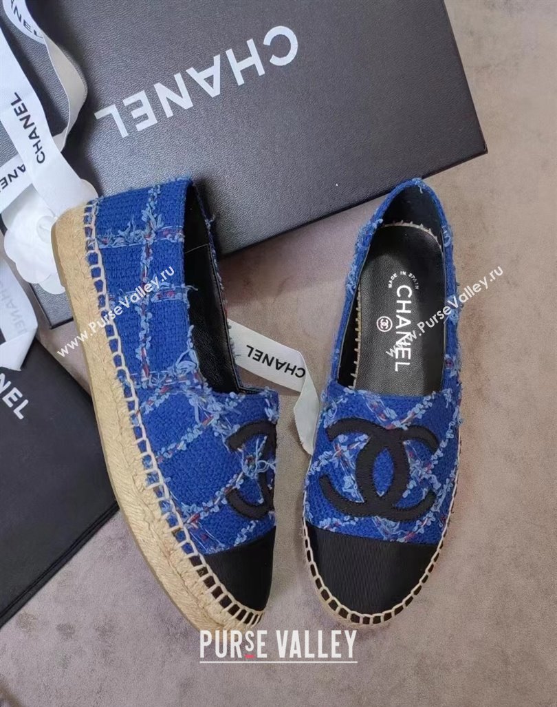 Chanel Tweed Grosgrain Espadrilles Flat Blue 2024 081505 (MD-240815125)