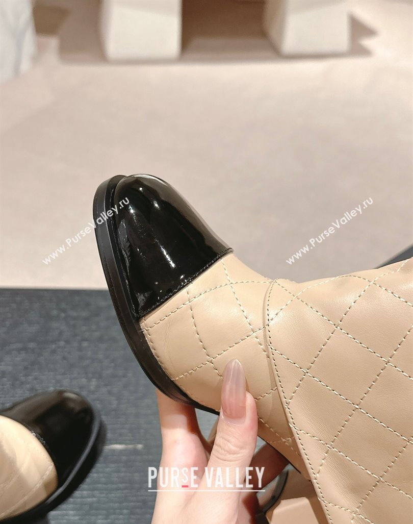 Chanel Calfskin Heel Ankle Boots with Foldover and Buckle Strap Beige 2024 081676 (MD-240816078)