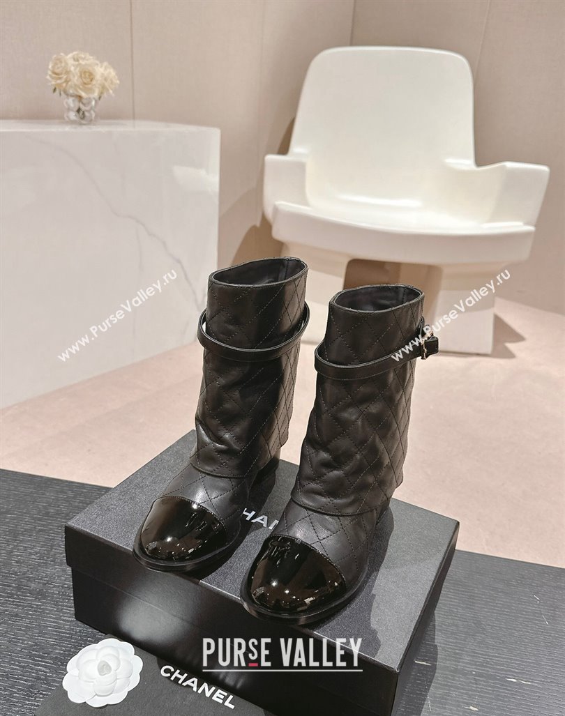 Chanel Calfskin Heel Ankle Boots with Foldover and Buckle Strap Beige 2024 081676 (MD-240816079)