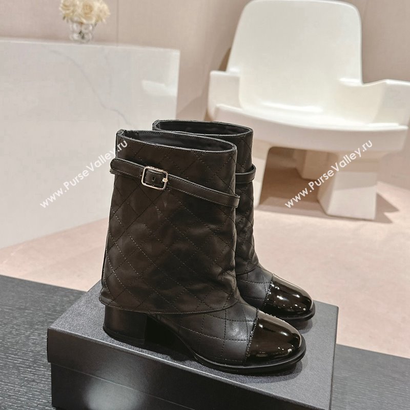 Chanel Calfskin Heel Ankle Boots with Foldover and Buckle Strap Beige 2024 081676 (MD-240816079)