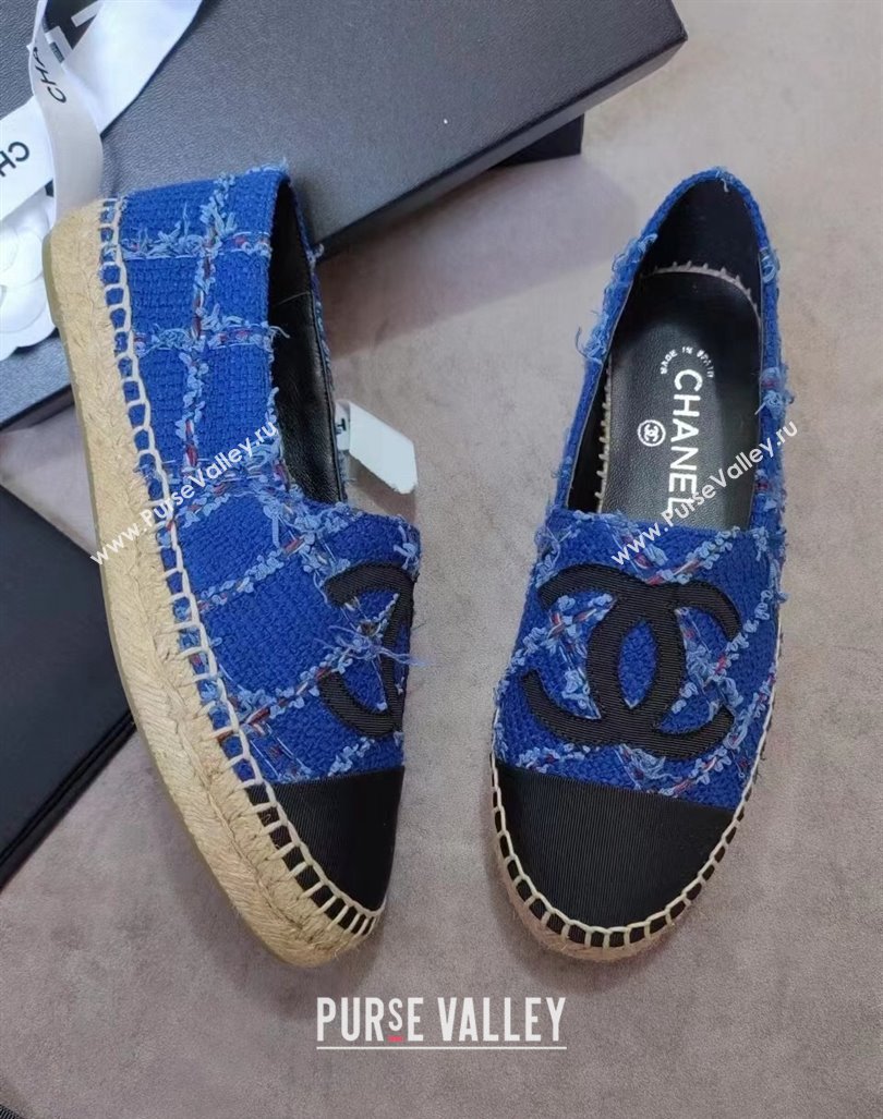 Chanel Tweed Grosgrain Espadrilles Flat Blue 2024 081505 (MD-240815125)