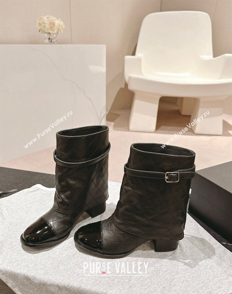 Chanel Calfskin Heel Ankle Boots with Foldover and Buckle Strap Beige 2024 081676 (MD-240816079)